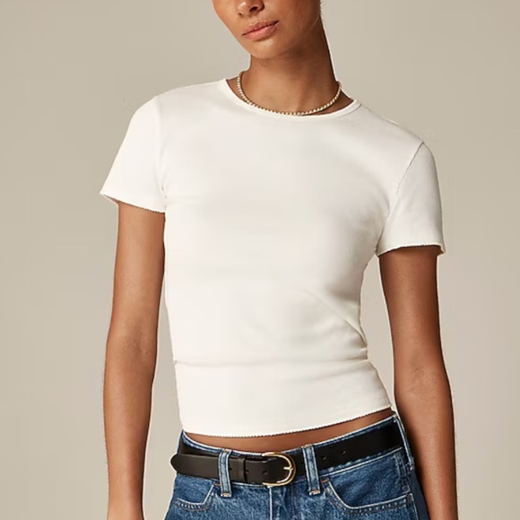 J crew ivory Fine rib short-sleeve T-shirt - Picture 1 of 5
